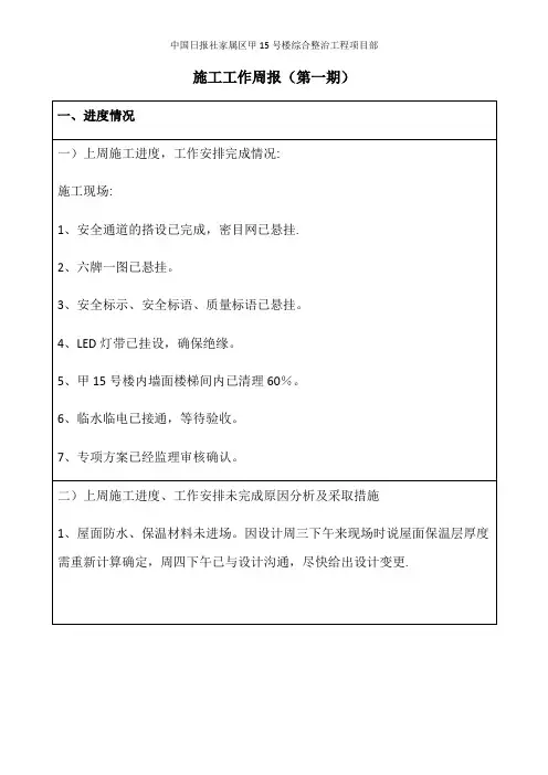 施工工作周报表