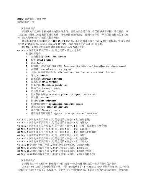 润滑油分类和规格