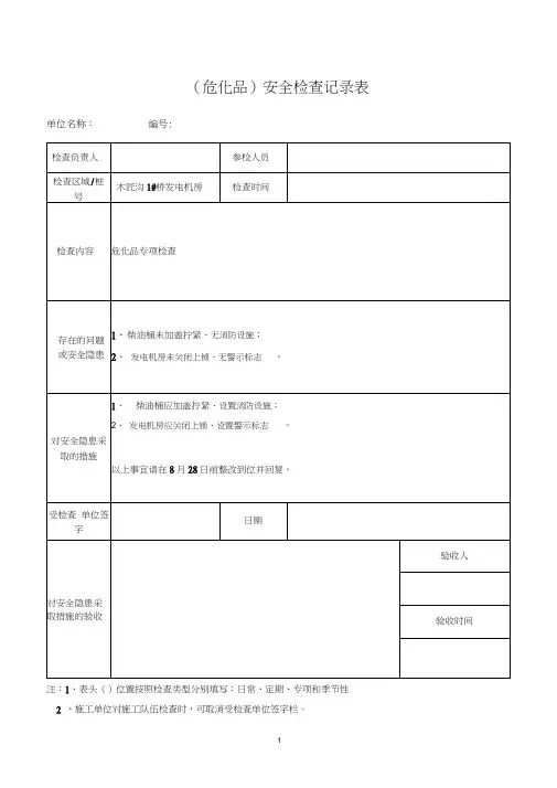 危化品安全检查表
