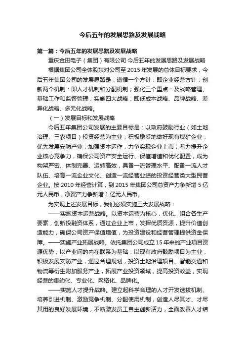 今后五年的发展思路及发展战略