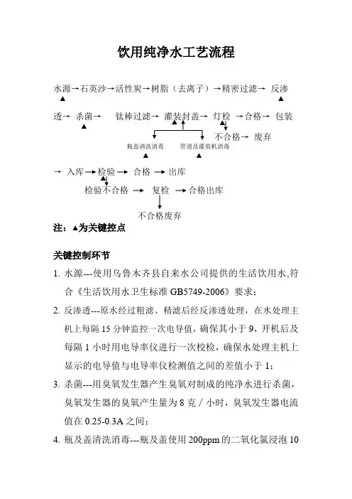 饮用纯净水工艺流程