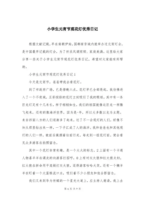 小学生元宵节观花灯优秀日记