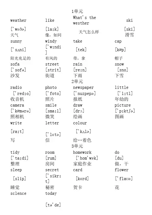 苏教版二年级下册英语单词汇总带美式音标