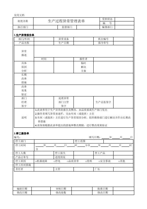 8.2.2生产过程异常管理表单