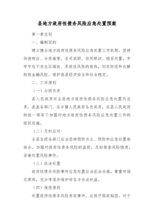 县地方政府性债务风险应急处置预案