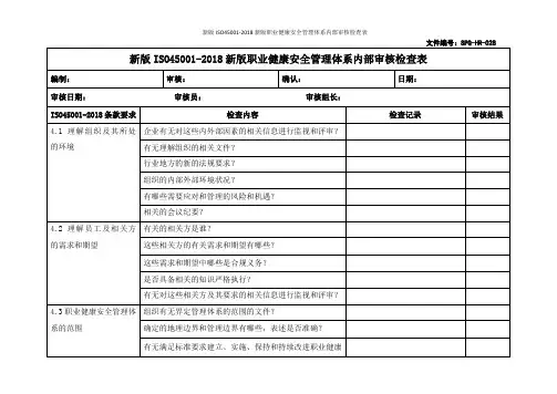 新版ISO45001-2018新版职业健康安全管理体系内部审核检查表