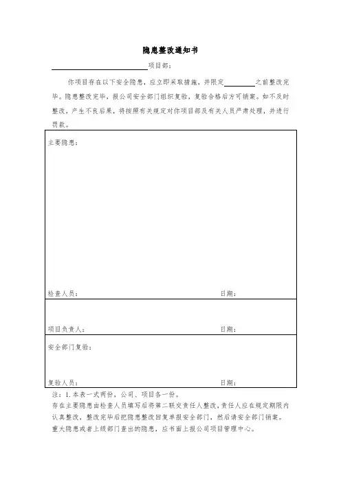 隐患整改通知书