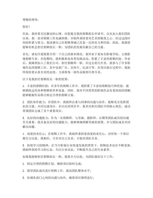 剪辑组长申请书