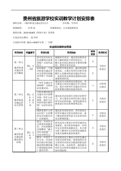 《城市轨道交通运营安全》实训教学计划(可编辑修改word版)