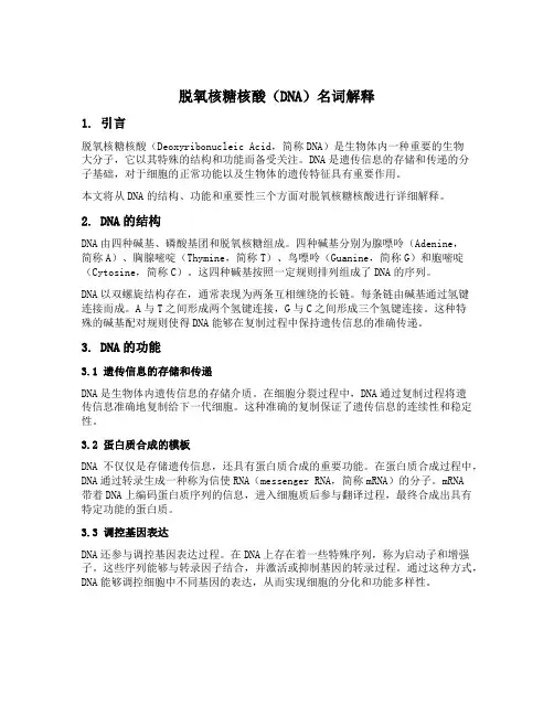 脱氧核糖核酸名词解释