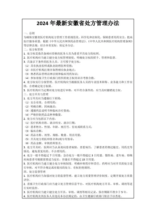 2024年最新安徽省处方管理办法