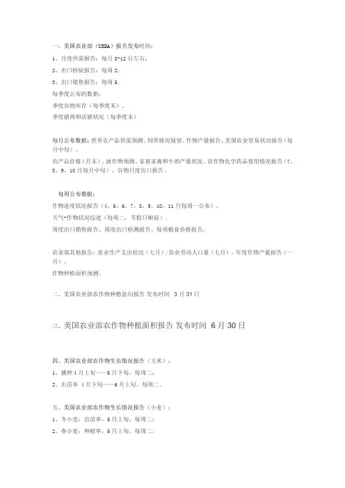 USDA报告发布时间