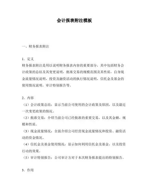 会计报表附注模板
