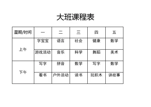 幼儿园各班级课程表
