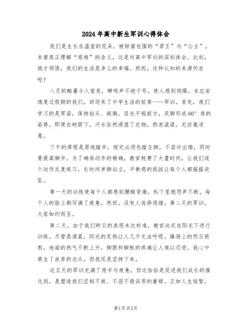 2024年高中新生军训心得体会（2篇）