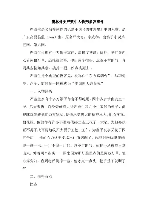 儒林外史严致中人物形象及事件
