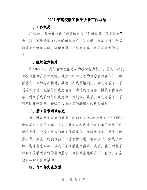 2024年高校勤工俭学协会工作总结