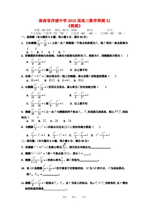 高三数学周测31《椭圆》