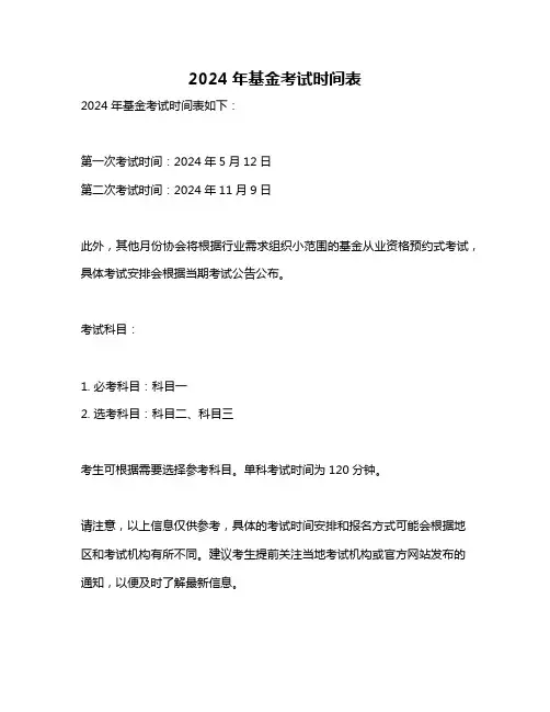 2024年基金考试时间表