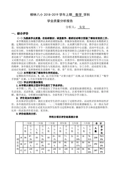数学学业质量分析报告