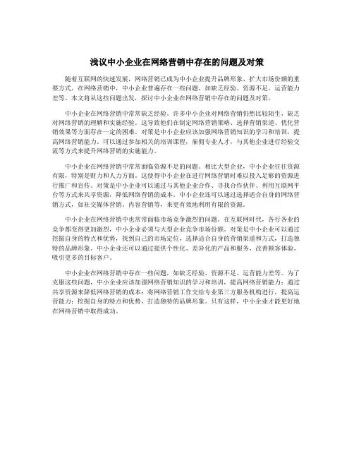 浅议中小企业在网络营销中存在的问题及对策