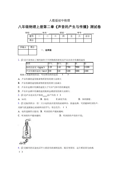 人教版八年级物理2-1《声音的产生与传播》专项练习(含答案) (1136)