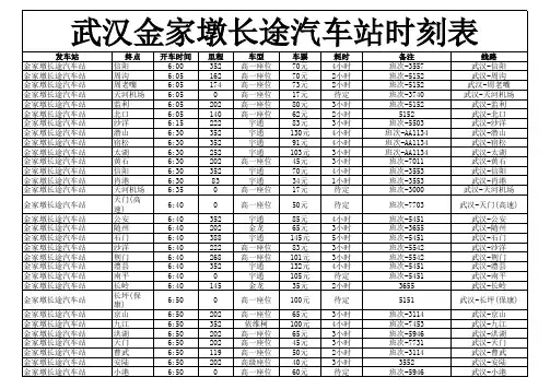 武汉金家墩长途汽车站时刻表