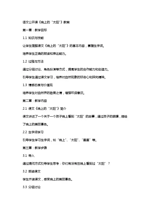 语文公开课《晚上的“太阳”》教案