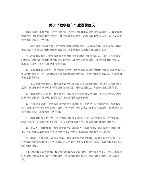关于“数字城市”建设的建议