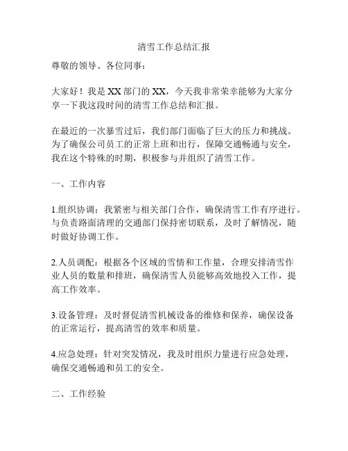 清雪工作总结汇报