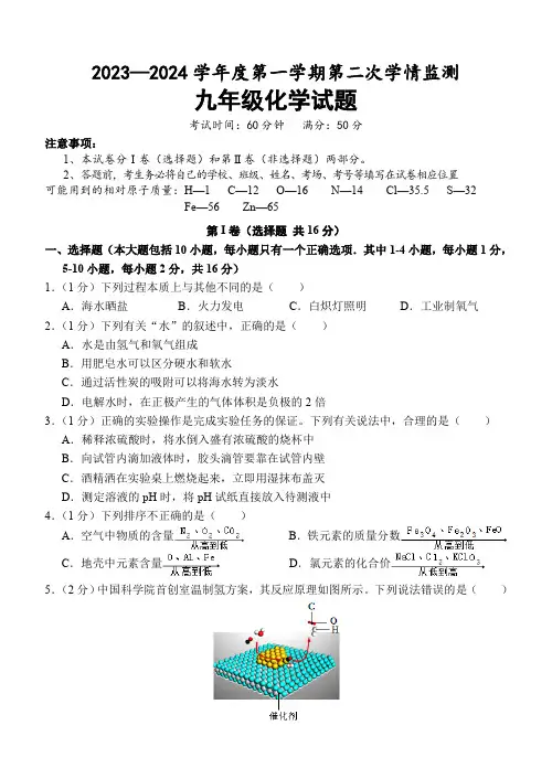 山东省济宁市金乡县2023-2024学年九年级上学期期末考试化学试题