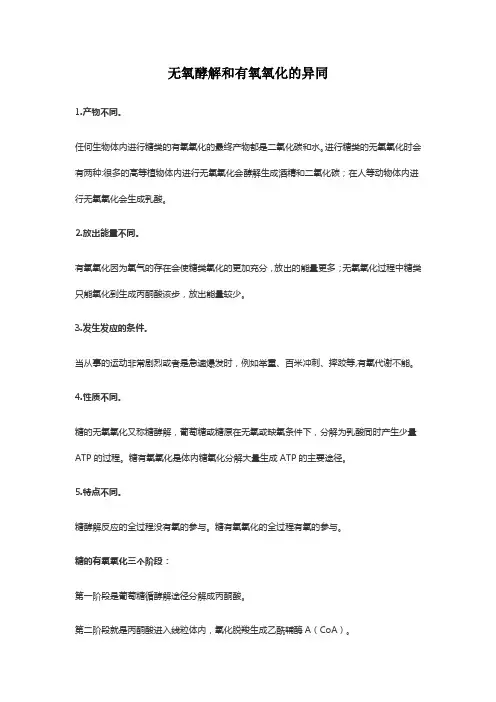 无氧酵解和有氧氧化的异同