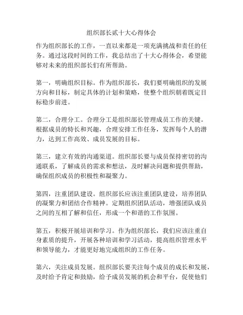 组织部长贰十大心得体会