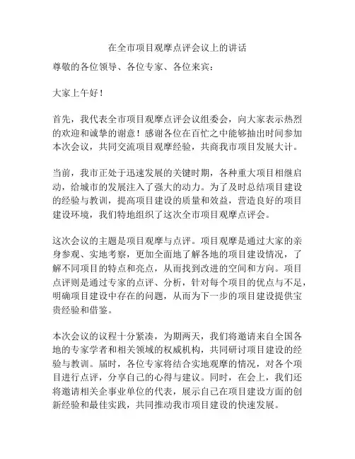 在全市项目观摩点评会议上的讲话