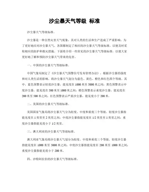 沙尘暴天气等级 标准