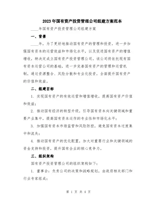 2023年国有资产投资管理公司组建方案范本
