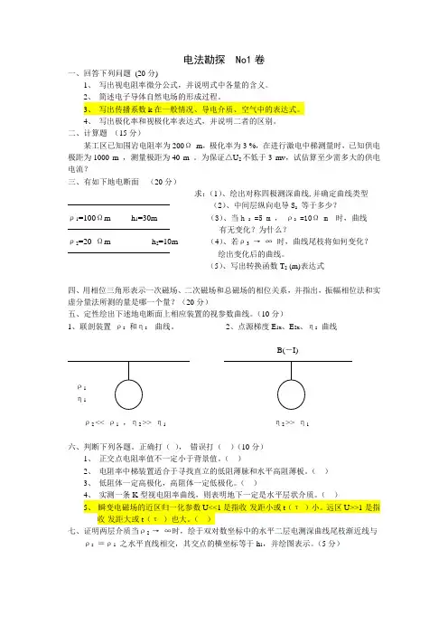 物探专业电法勘探复习题及参考答案