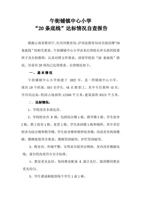 午街铺镇中心小学“20条底线”自查报告