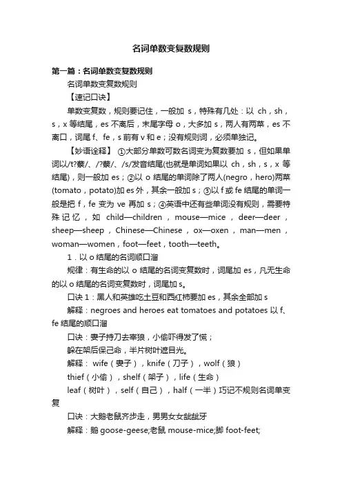 名词单数变复数规则