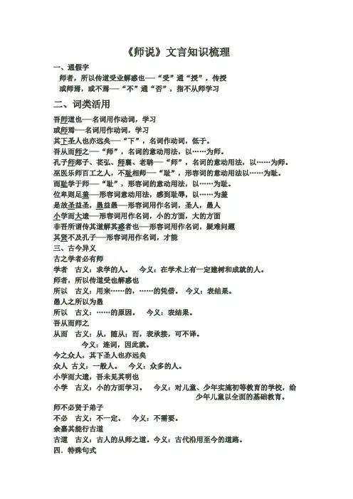 《师说》文言知识梳理