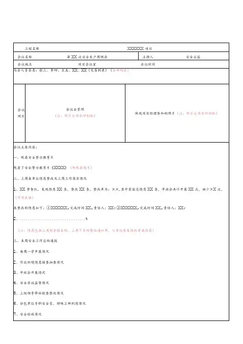 项目安全生产周例会记录(模板)
