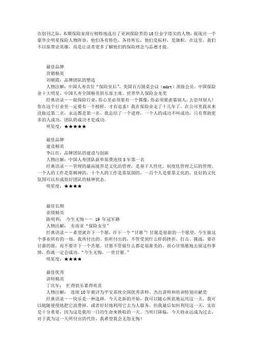 保险业全明星