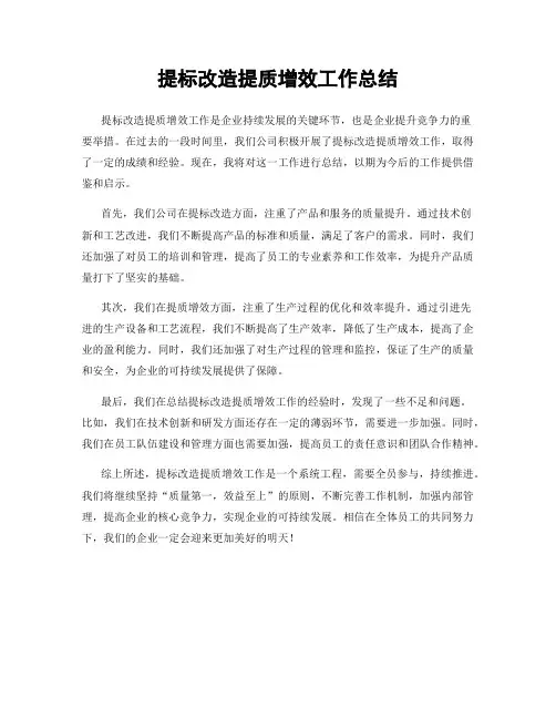 提标改造提质增效工作总结