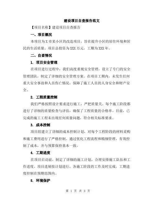 建设项目自查报告范文