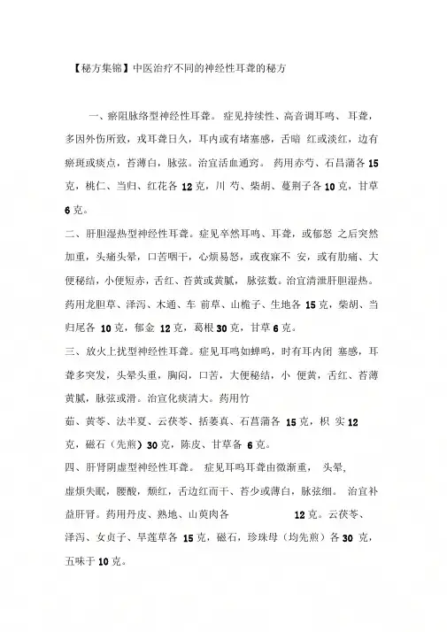 【秘方集锦】中医治疗不同的神经性耳聋的秘方