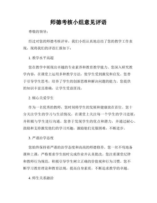 师德考核小组意见评语