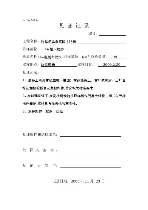 见证记录表格