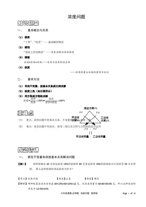 六年级奥数浓度问题含答案