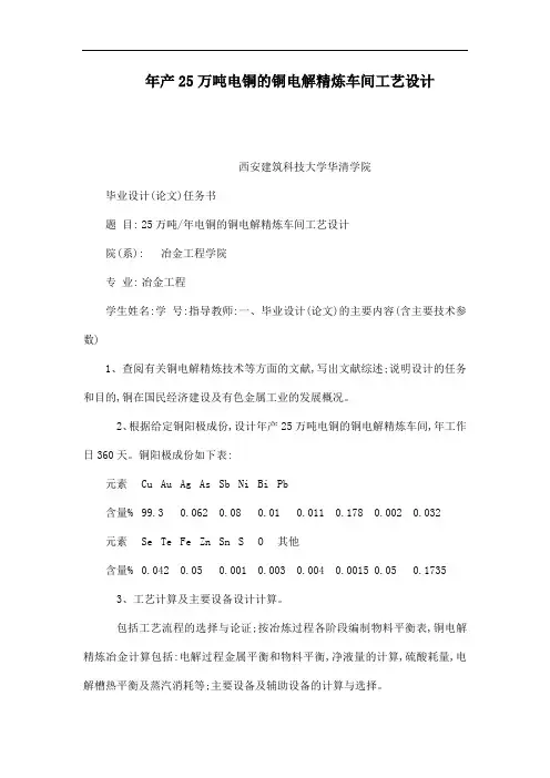 年产25万吨电铜的铜电解精炼车间工艺设计(已处理)