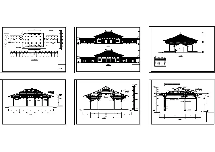 山门建筑施工平立剖面图(共6张)